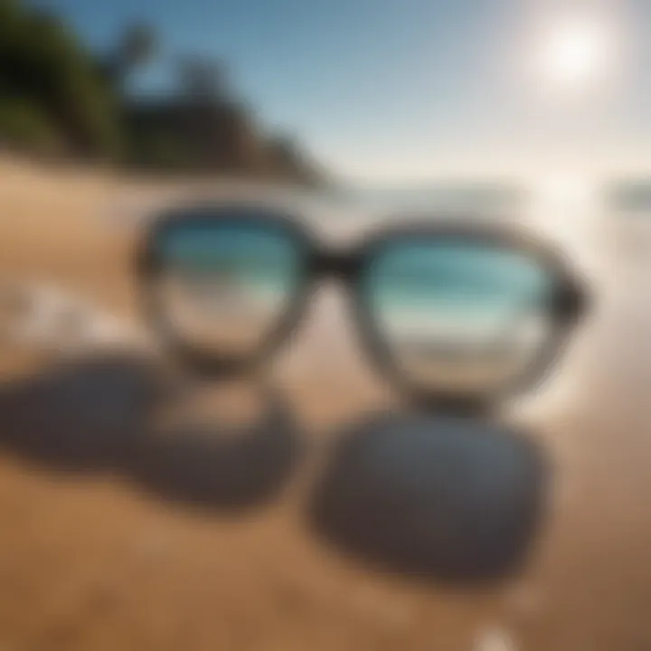 A scenic beach view highlighting the glare from water