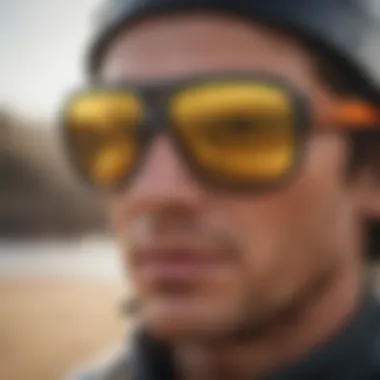 Close-up of high-quality sunglasses designed for water sports