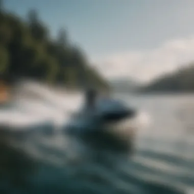 Aerial perspective of hydrofoiling enthusiasts riding over water, highlighting the excitement