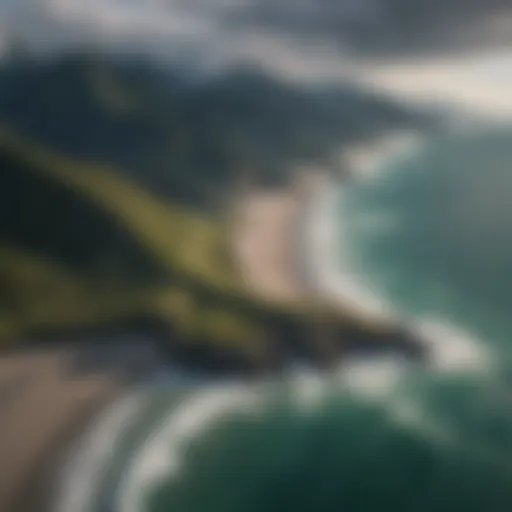 Aerial view of Alaska coastline with dramatic wind patterns