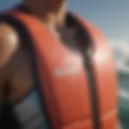 Close-up of a high-performance surfing vest showcasing advanced materials