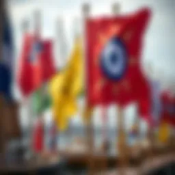 A historical collection of ship signal flags on display