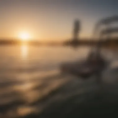 Artistic depiction of a sunset setting with a wakeboard rack showcased