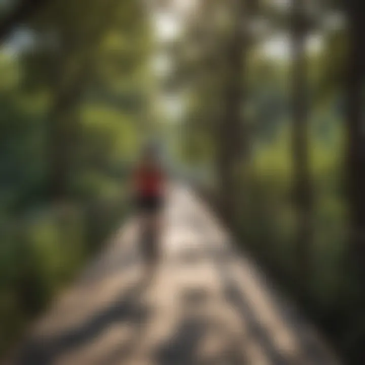 A cyclist on the boardwalk trail along Lady Bird Lake surrounded by trees and nature