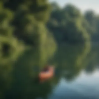 Kayakers enjoying a peaceful day on Lady Bird Lake with lush greenery in the background