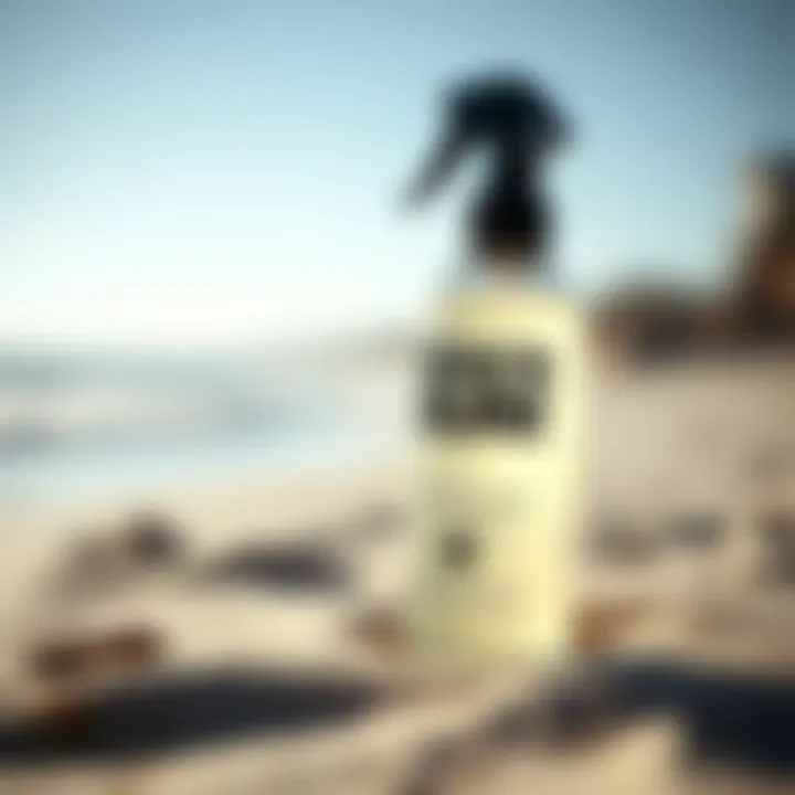 Beach Bum Spray: Essential for Every Beach Day Close-up of beach bum texturizing spray bottle on sandy beach
