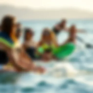 Community of Water Sports Lovers Embracing Beach Style Group of water sports enthusiasts enjoying the beach