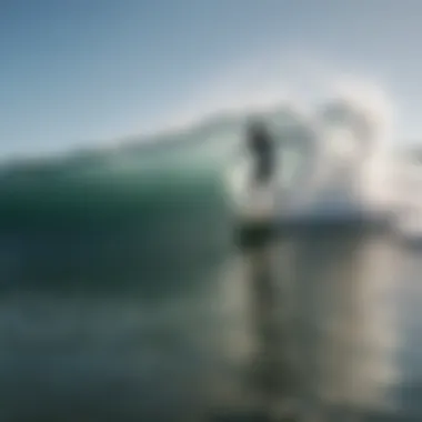 An aerial view of surfers catching waves, showcasing the excitement and thrill of surfing.