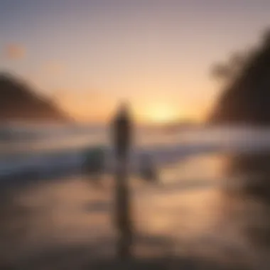 Surfer paddling out at sunrise