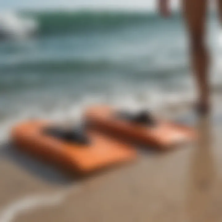 A close-up of top-rated flippers for boogie boarding