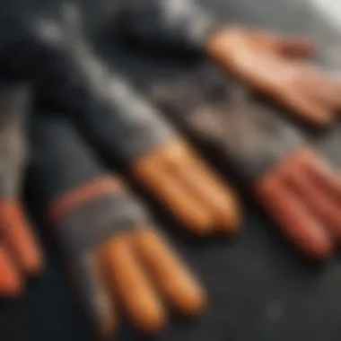 Close-up of various surfing gloves materials