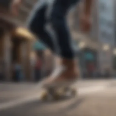 Skateboarder performing tricks while wearing high-performance sneakers