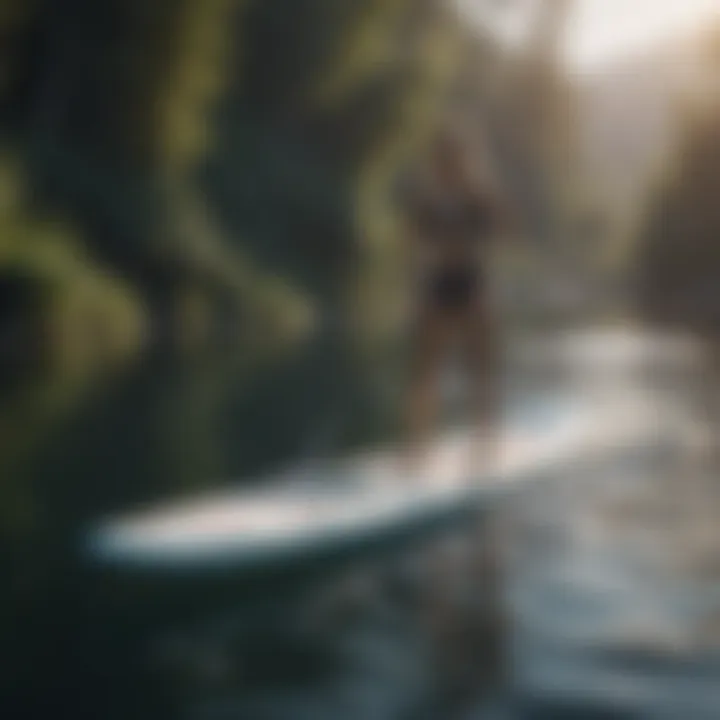 Elegant paddleboard on serene water