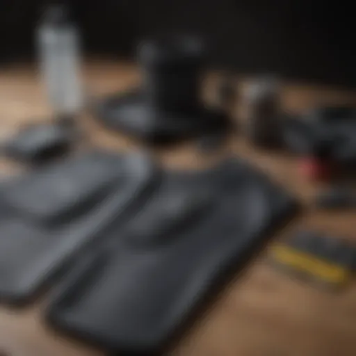 A variety of wetsuit repair kits displayed with components