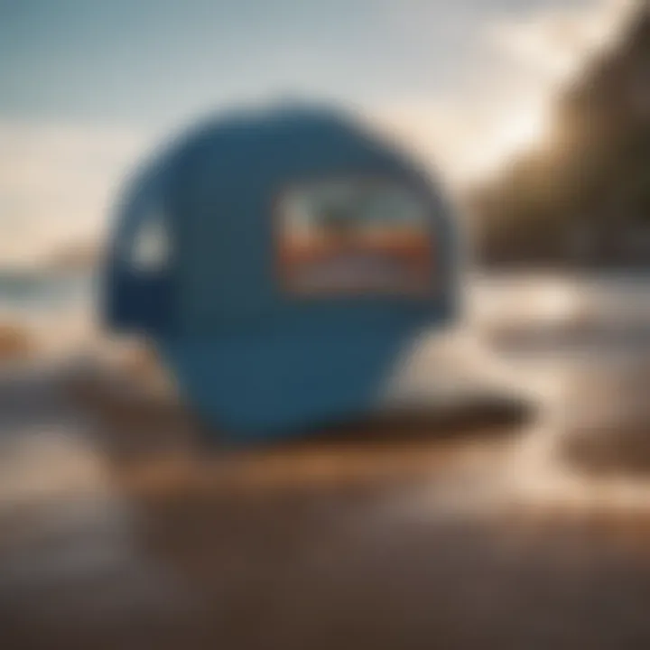 Billabong Aloha Forever Trucker Hat displayed against a backdrop of ocean waves.