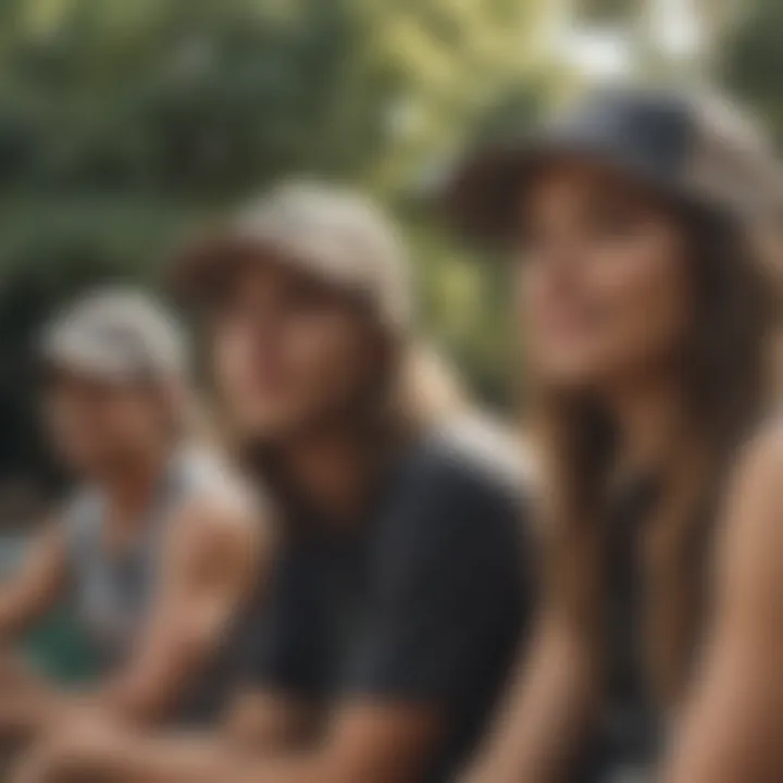 Group of friends enjoying outdoor activities while wearing the Billabong Aloha Forever Trucker Hat.