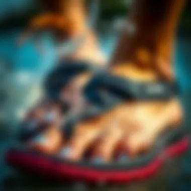 Close-up of unique features of Billabong sandals designed for aquatic activities