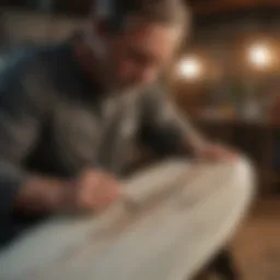 Craftsman meticulously sculpting surfboard