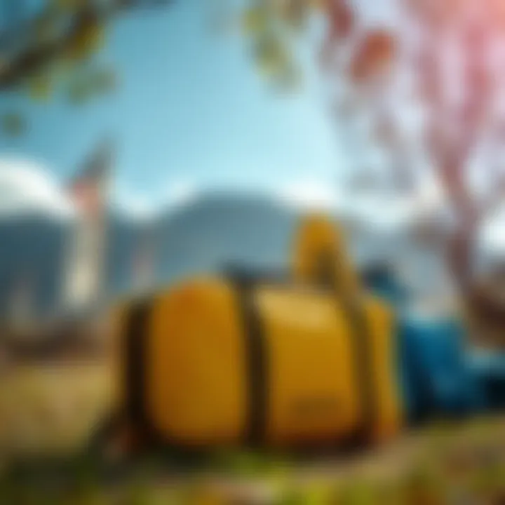 A vibrant outdoor setting with bodyboarding bags ready for transport, emphasizing portability.