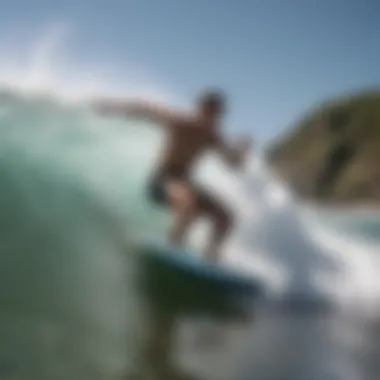 A dynamic boogie boarder catching a wave