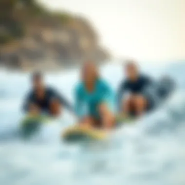 Community and Fun in Boogie Boarding A group of friends enjoying boogie boarding together, laughing and riding waves