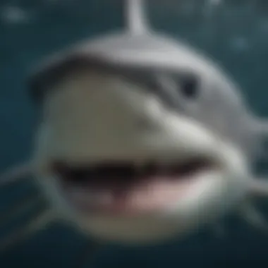Distinct Features of a Bull Shark Close-up of a bull shark showcasing its distinct features