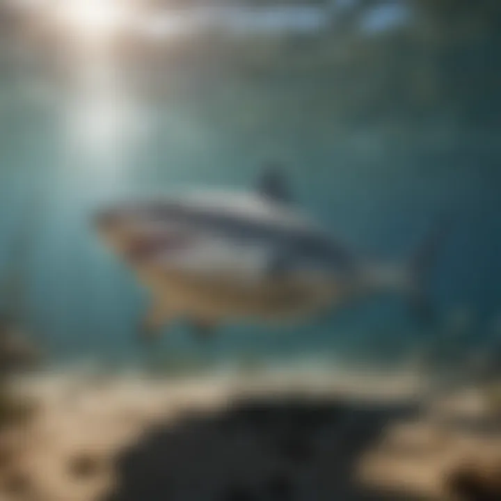 Bull shark navigating through a freshwater river