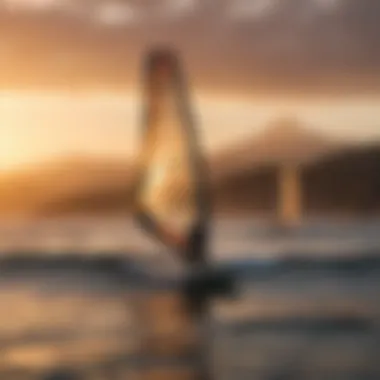 Silhouettes of windsurfers at sunset in San Francisco