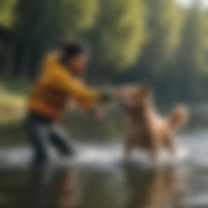 Canine training session for waving