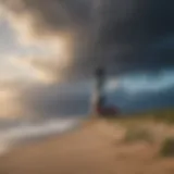 Historic Cape Hatteras Lighthouse against dramatic sky