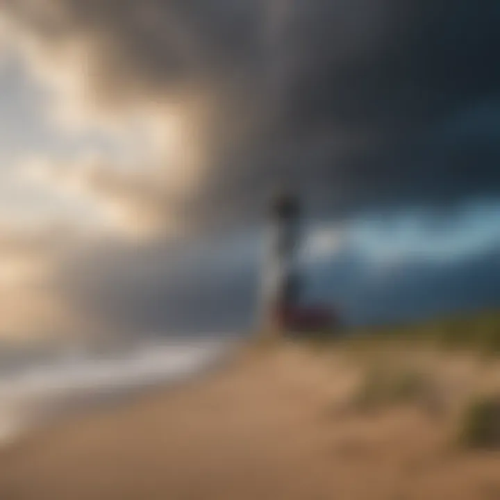 Historic Cape Hatteras Lighthouse against dramatic sky