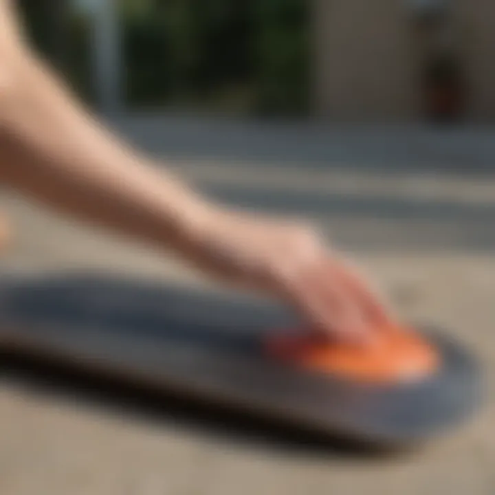 Teenager selecting grip tape for skateboard