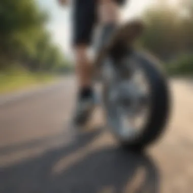 Teenager trying out skateboard wheels