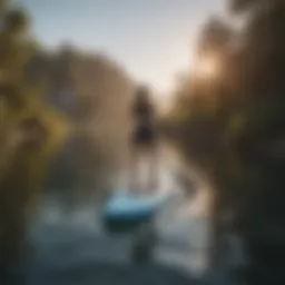 Beginner paddle boarder enjoying calm waters