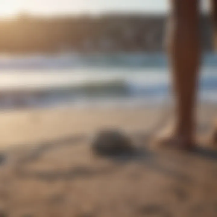 Elegant leash coiled on surfboard