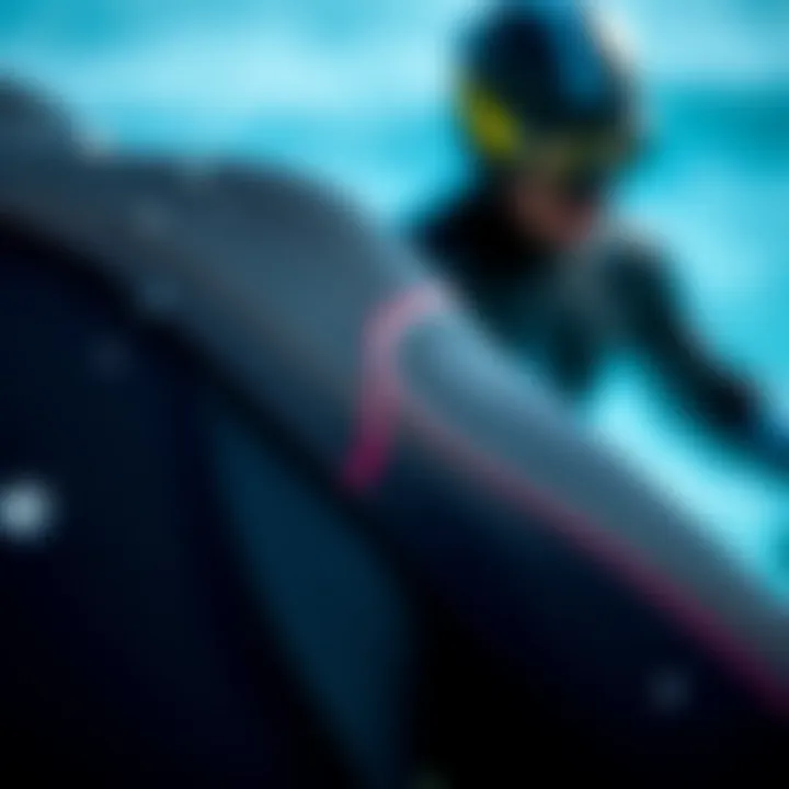Close-up of wetsuit material showcasing flexibility and durability