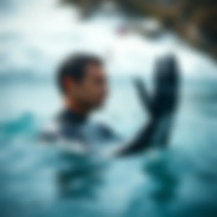 An athlete testing a wetsuit in water, highlighting fit and comfort