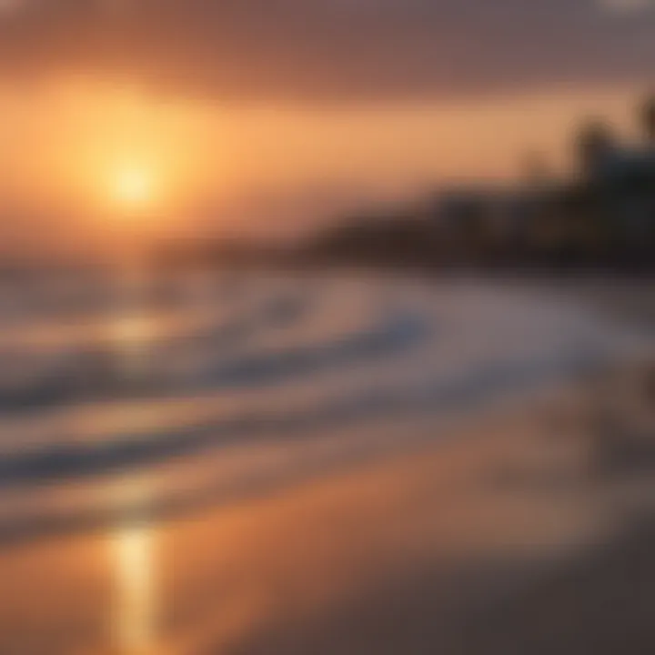 Sunset view of Cocoa Beach with watersports enthusiasts