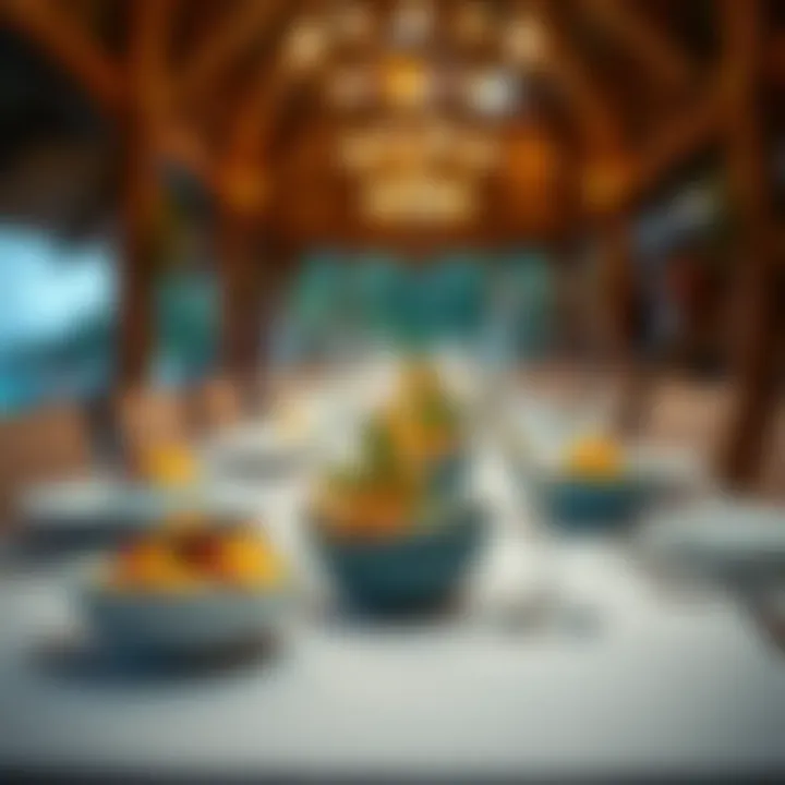 An exquisite dining experience offered at Coconut Bay Beach Club, highlighting beautifully presented dishes with tropical ingredients.