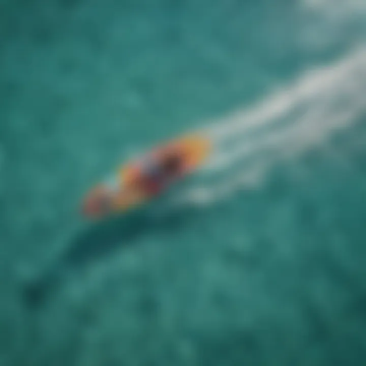 Aerial View of Colorful Kite Boards on Turquoise Waters