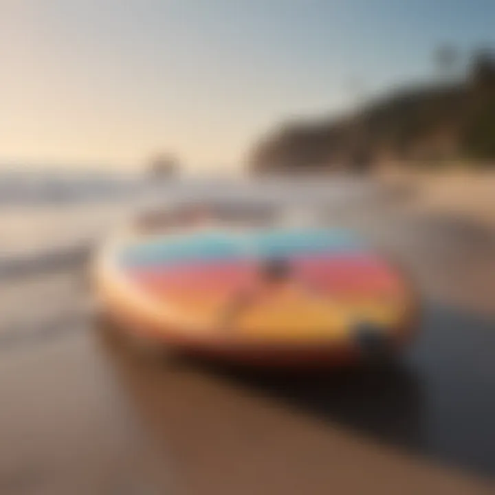 A colorful retro-inspired surfboard available for rental