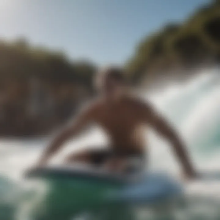 A dynamic action shot of bodyboarding techniques in practice