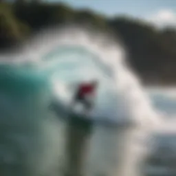 A vibrant beach scene showcasing bodyboarders riding waves