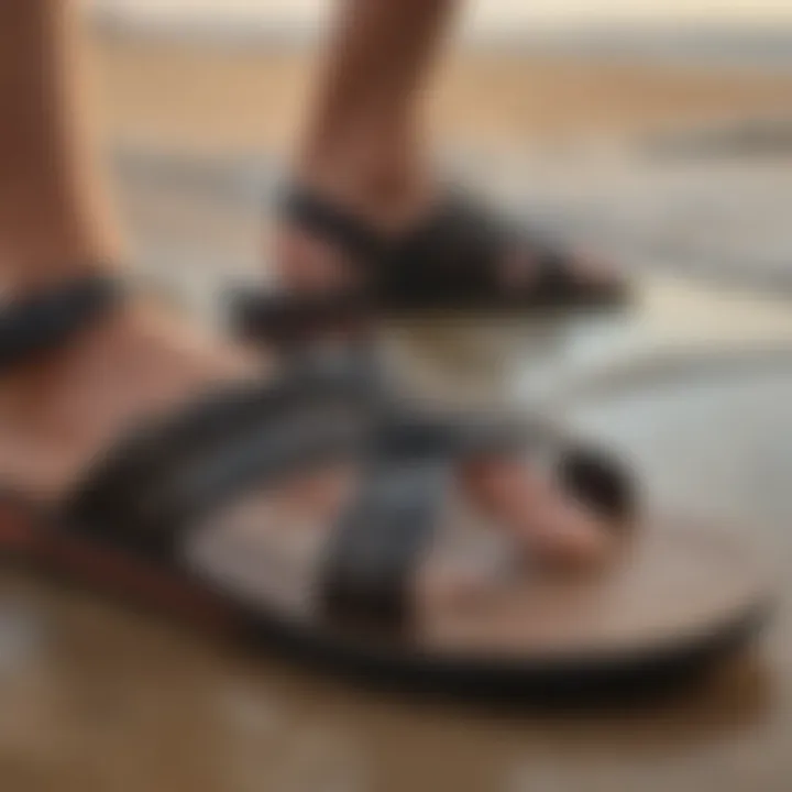 Close-up of surf sandals showcasing innovative design and material choices