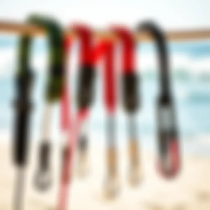 Essential Surf Leashes An assortment of surf leashes and their essential features displayed.