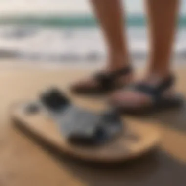 Close-up of premium surfing sandals highlighting ergonomic design and cushioning