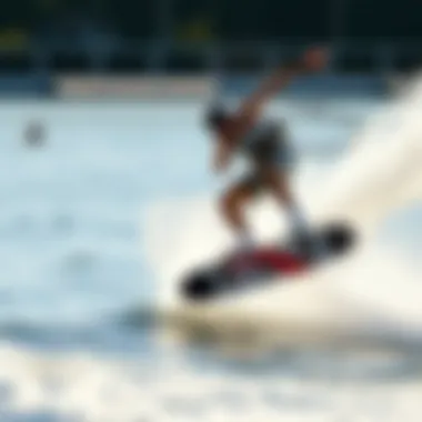 A skilled individual performing a jump on a wakeboard.