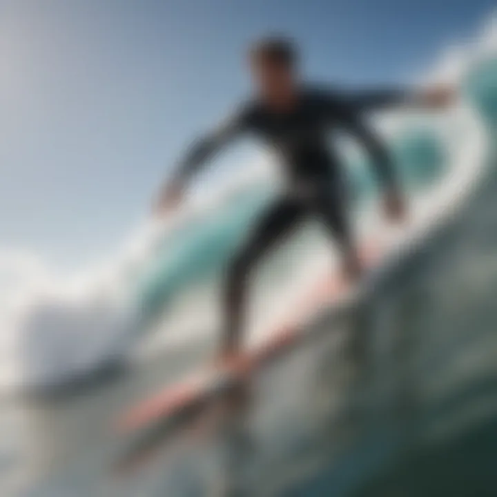 An athlete using a high-quality surfboard leash while riding a wave.