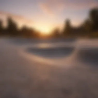 Concrete bowl skatepark at sunset