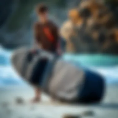 Packing a Dakine Board Bag for Surfing Surfer packing a Dakine board bag for a day at the beach